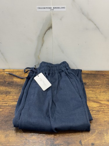 Salvatore Piccolo Napoli Hose 100% Leinen Blu Top Italienische Qualität 50