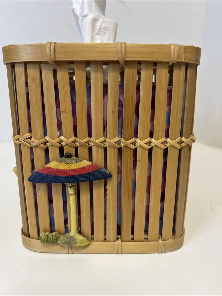 De Colección 6" Bambú Caña Madera Pañuelo Cubo Caja Cubierta Soporte Tiki Tropical Playa Foto 3 de 4