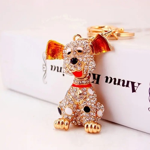 Carino Strass Cagnolino Charm Portachiavi Bling Cristallo Dalmata Cane Cucciolo Borsa - Foto 3 di 7