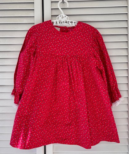 Vestido de Navidad vintage para niñas, Mini World, hecho en EE. UU., estampado rojo calicó - Imagen 1 de 12