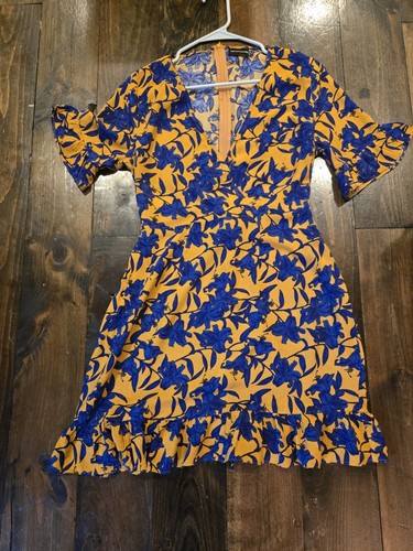 Pretty Little Thing Mustard Yellow Floral Swing Corset Mini Dress US 8 UK 12 - Picture 10 of 12