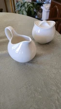 Vintage Crate And Barrel Ceramic Creamer and Sugar Bowl Set in White