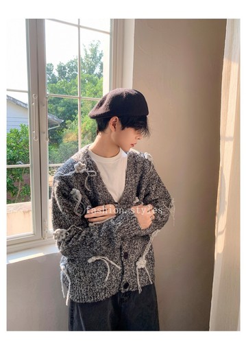 Mens V Neck Knitted Long Sleeve Flowers Cardigan Sweater Button Outwear Coat New - Picture 9 of 24