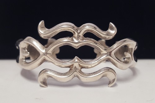 Navajo Sandcast Southwest Sterling Silver Cuff Bracelet Vtg Western 6.5" L - Picture 2 of 24