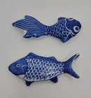 Set Of 2 Fish  Chopstick Rest Holder Ceramic Sushi Japanese Blue & White