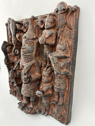 Vintage High Relief Thailand Bali Chalkware Bronze Finish Hanging Wall Sculpture - Picture 3 of 13