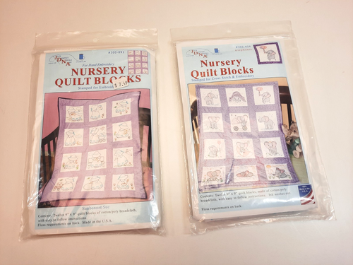 Jack Dempsey Needle Art 9" Nursery Quilt Squares/Blocks Sunbonnet Sue/Elephants - Picture 1 of 6