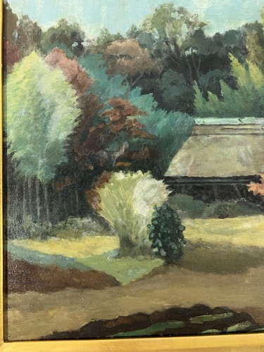 Japanese Vintage Mid Century Landscape Oil Painting, Antique Asian Art Deco - Picture 9 of 17