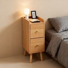Slim Wood Bedside Table Narrow Cabinet Bedroom Nightstand w/ Drawers & High Legs