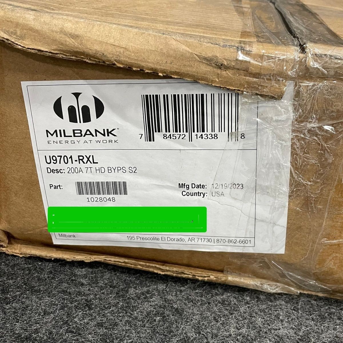 MILBANK U9701-RXL Ringless Meter Socket 200A 7 Terminal, Surface Mounting *