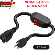 Power Extension Cord with on Off Switch 3-Prong 3 Outlet Household, 40cm Durable