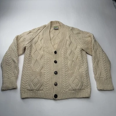 Kennedy of Ardara Aran Cardigan Sweater Hand Knit Wool Ireland Cream Vintage - Image 1 of 4