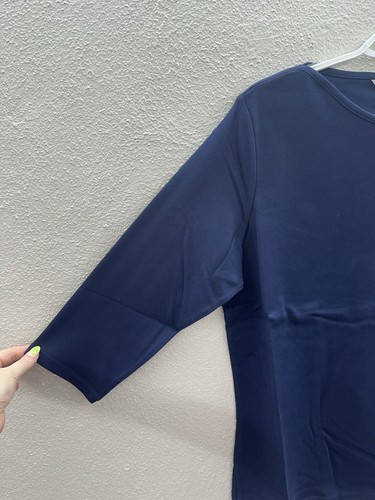 Drapers & Damons Womens Shirt Size Large Blue 3/4 Sleeve Boatneck M14604 - Picture 2 of 11