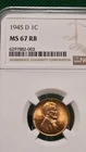 1945-D Lincoln Wheat Cent 1c MS67