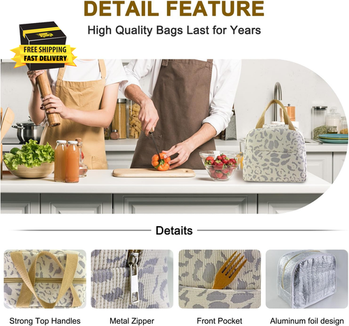 Lunch Bag Lunch Box for Women Men, Cute Ink Pattern Lunch Tote Bag Aesthetic Ins - Foto 3 di 7