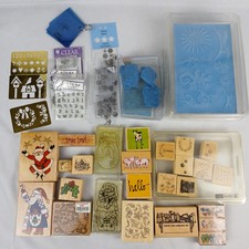 Lot of 28 Wood Rubber Stamps Mixed Brands Acrylic Stencils Craft