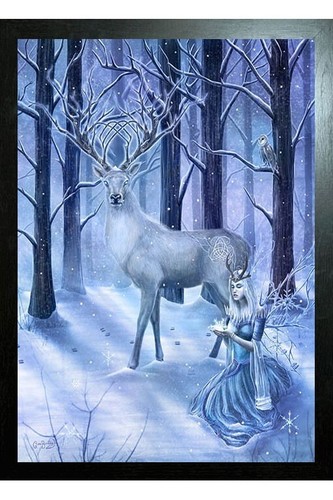 BLACK FRAMED CLARE BERTRAM ART - FROZEN FANTASY STAG 3D PICTURE 325mmX425mm - Picture 1 of 2