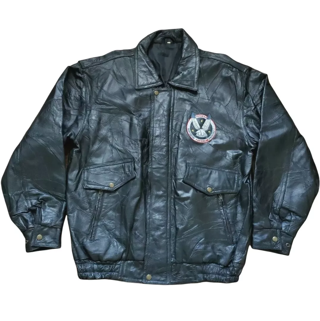  vintage usa bomber pilot leather l vietnam veteran biker eagle jacket