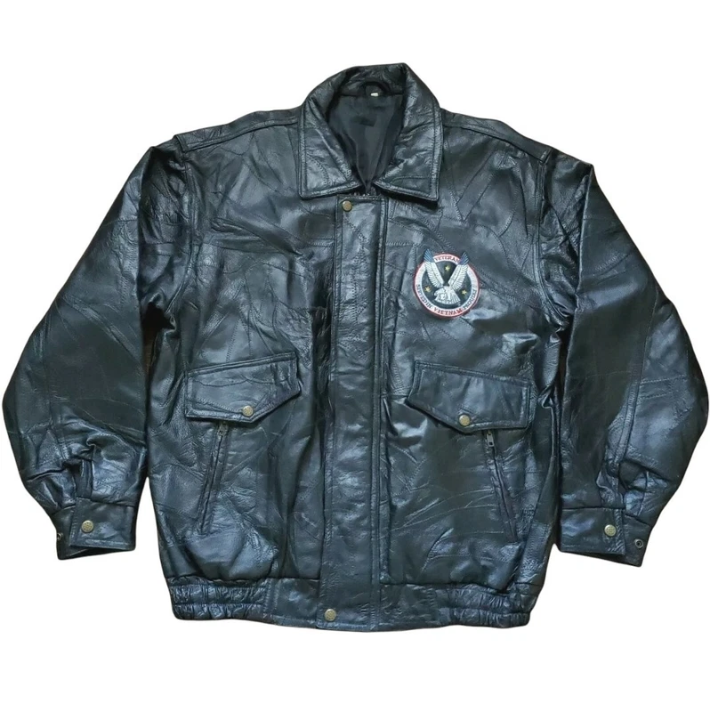  vintage usa bomber pilot leather l vietnam veteran biker eagle jacket