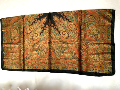 Etro Large Scarf Stole Man Woman Silk Black Paisley Brown
