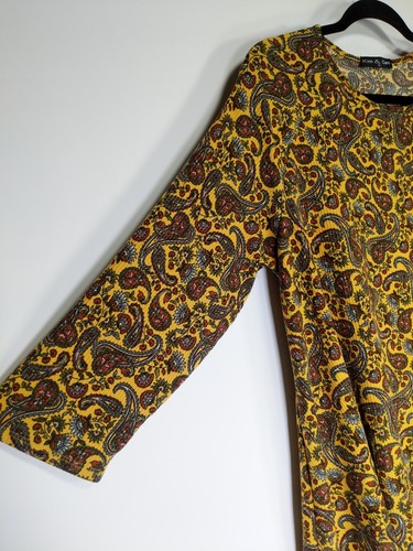 Kim & Cami Size 1X Yellow Paisley 3/4 sleeve Pocket A-Line Tunic Top - Picture 2 of 6