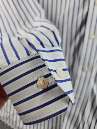 Eton Contemporary 43 17 Blue Long Sleeve Striped Button Up Shirt Contrast Collar - Picture 5 of 24