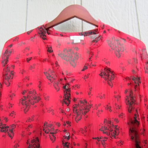 Sundance camicie donna S tunica orlo grezzo rosso floreale anodie a strati Lagenlook estate - Foto 3 di 16