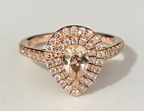 10K Rose Gold W/ Morganite & 0.25CT Diamond Halo Ring Size H 1/2  -  4 - Bild 1 von 10