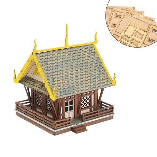 1/72 Wooden Temple House Puzzle Architecture Building Model for Accessory - Picture 5 of 7