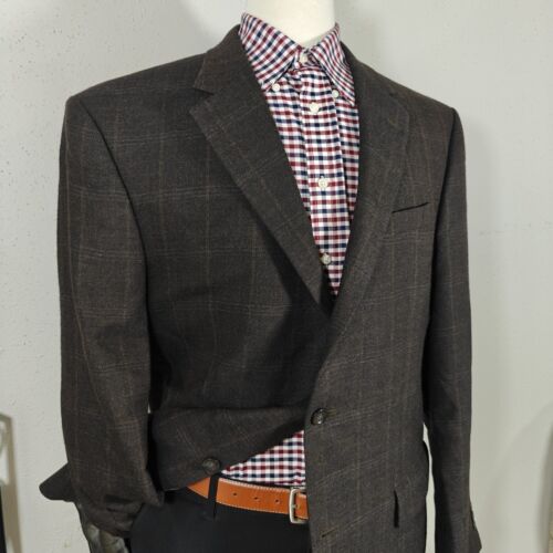 Oscar De La Renta Men's Sport Coat Blazer Two Button Herringbone Plaid Wool 46L - Picture 3 of 13