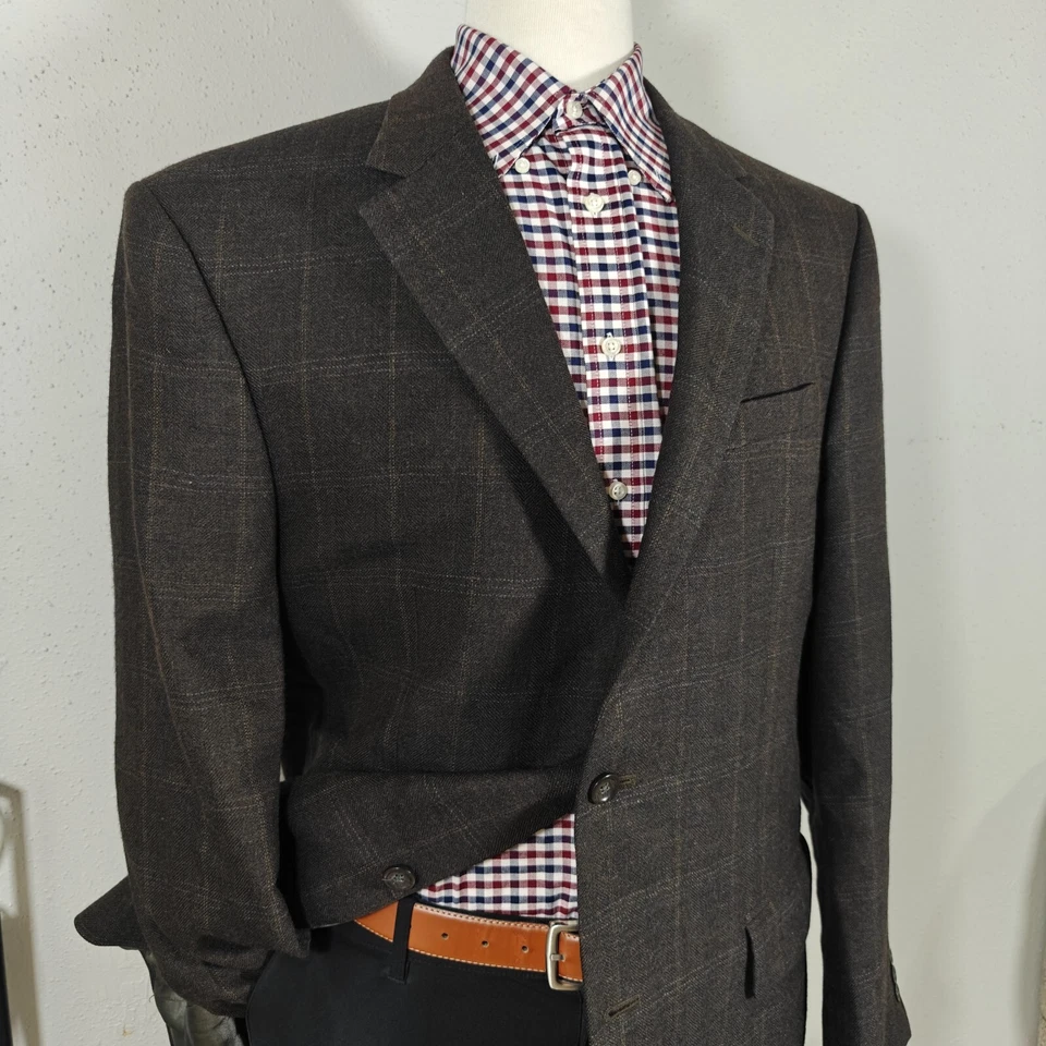 Abrigo Blazer Deportivo Oscar De La Renta Para Hombre Dos Botones Espiga Cuadros Lana 46L Foto 3 de 4