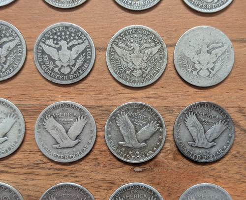 Lot of 25 United States coins, Silver quarters, Barber & Standing Liberty - Picture 12 of 14