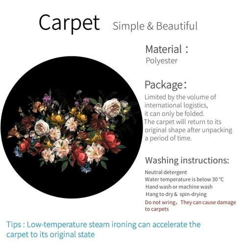 European Style Floral Carpet Round Rug Table Living Room Chair Floor Mat Bedside - Picture 10 of 10