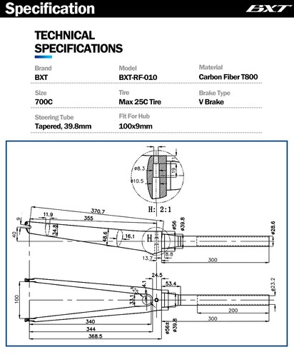 Carbon Road Track Bike Forks V Brake 700C Tapered Tube 39.8mm Front Fork 100x9mm - Picture 24 of 40