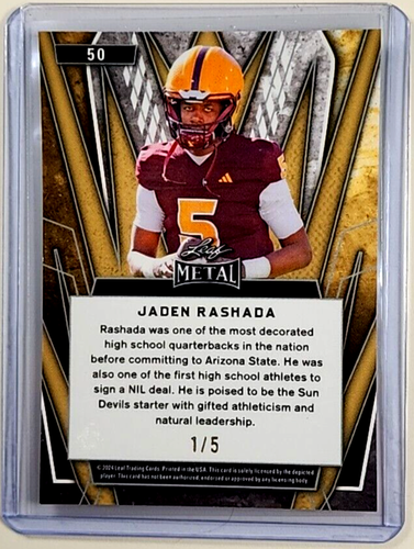 2024 Leaf Metal Green Pulsar #50 Jaden Rashada /5 RC Rookie Seriennummer 1/5 - Bild 2 von 2