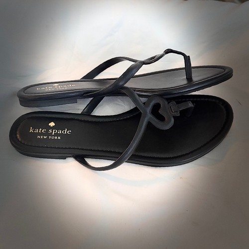 Kate Spade Black Leather Heart Thong Sandals Heart Detail Flats Size 10B NWOT - Picture 8 of 10