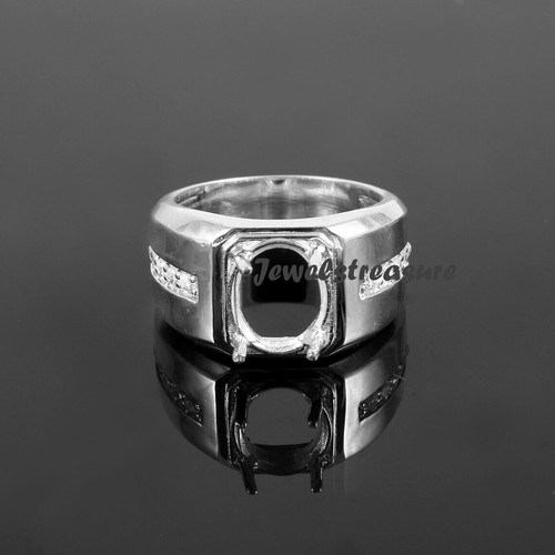 Men's Ring Stone Setting Size 9 X 11 MM Oval Shape 925 Sterling Silver Ring #34 - Picture 6 of 7