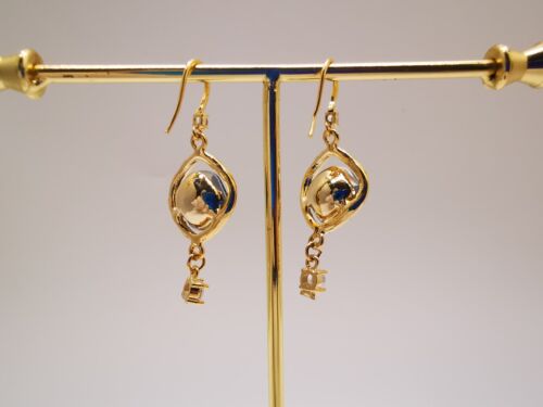 Orecchini grandi cristalli blu placcati oro 9 ct S925 regalo compleanno anniversario - Foto 4 di 19