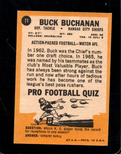1967 TOPPS #71 BUCK BUCHANAN VGEX CHIEFS HOF *AZ6946 - Picture 2 of 2
