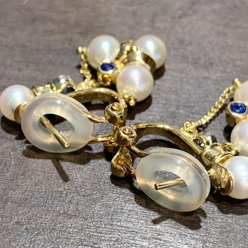 Nobuko Ishikawa Pearl Blue Sapphire Diamond 18K Yellow Gold Dangle Drop *Eyi121 - Picture 4 of 13