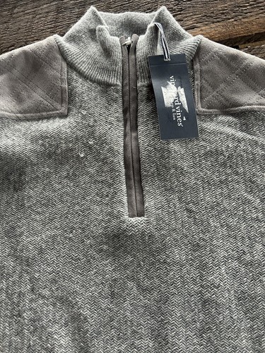 Vineyard Vines 1/4 Zip Pullover Herren Merinowolle Gr. SM Chevron Lederbesatz grau - Bild 7 von 21