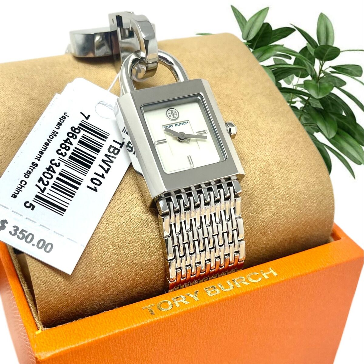 TORY BURCH Surrey Silver-tone Chain Lock Bracelet Watch TORY BURCH Surrey Silver-tone Chain Lock Bracelet Watch