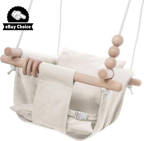 Kids Swing Seat Canvas Wood Safe Comfortable Indoor Outdoor Playground Fun - Picture 10 of 12