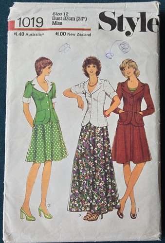 1980s Tailored Shirt Sleeve Blazer A Line Skirt Maxi Style 1019 Sewing Pattern - Picture 2 of 3