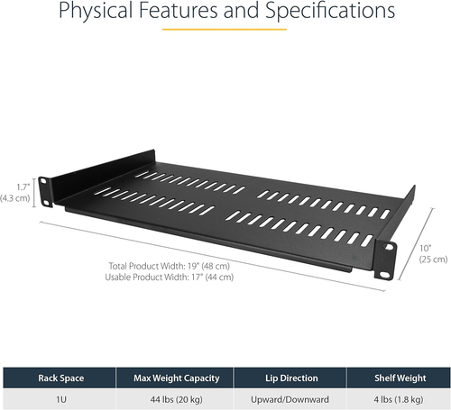 .Com 1U Server Rack Shelf - Vented Rack Mount Cantilever Tray for 19" N - Afbeelding 2 van 7