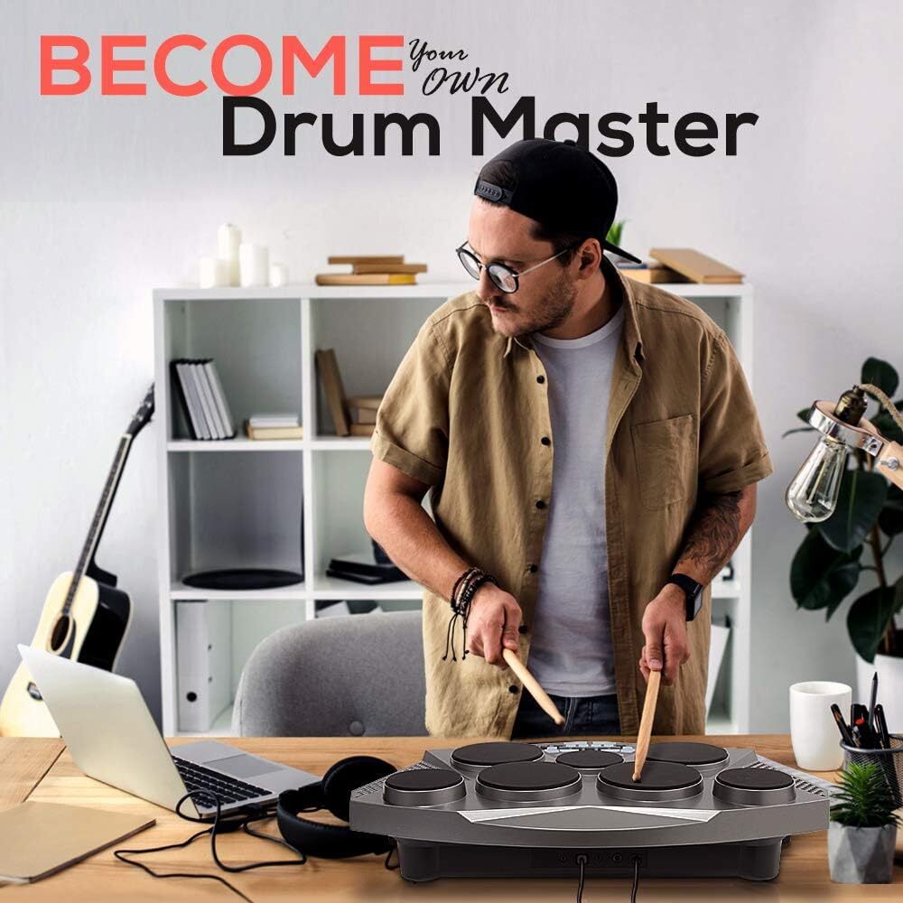 Pyle PTED06 Black Pro Electronic Drum kit Portable Electric Tabletop Drum Set Lightbulb Expert