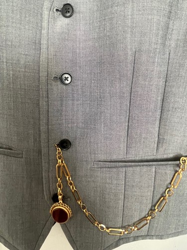 single albert trombone link gold plated albert pocket watch chain fob stone - Picture 3 of 5