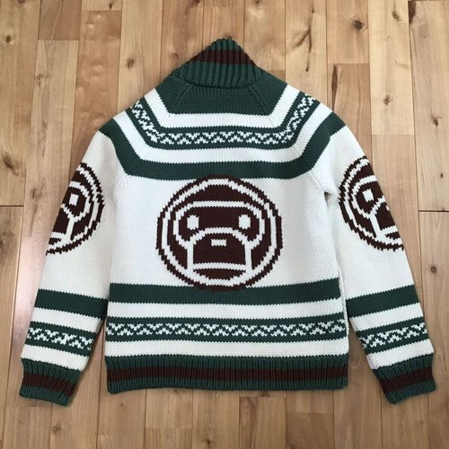 A Bathing Ape BAPE BABY MILO Cowichan Knit Jacket Green Size M Good from Japan - Picture 13 of 20