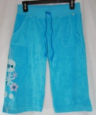 Womens Juniors David & Goliath Blue Skulls Terry Long Shorts Capri Lounge Pants