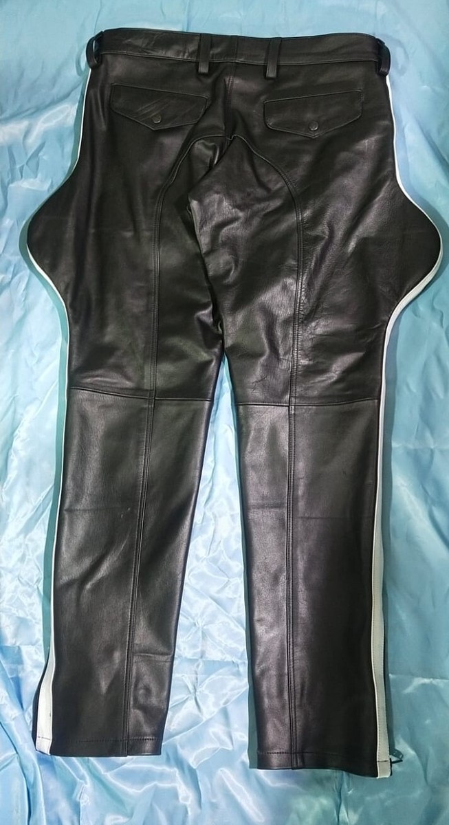 Men's Real Leather Breeches/Pants White Side Stripes Leather